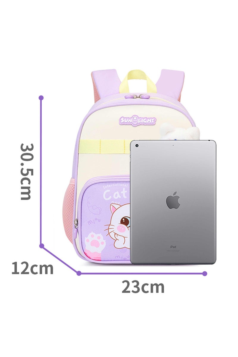 SUN EIGHT Premium 12-inch Light Weight School Backpack Water Resistant Polyester Cute Kitten Cartoon Daypack for Girls, SE22248, Purple - Image 5